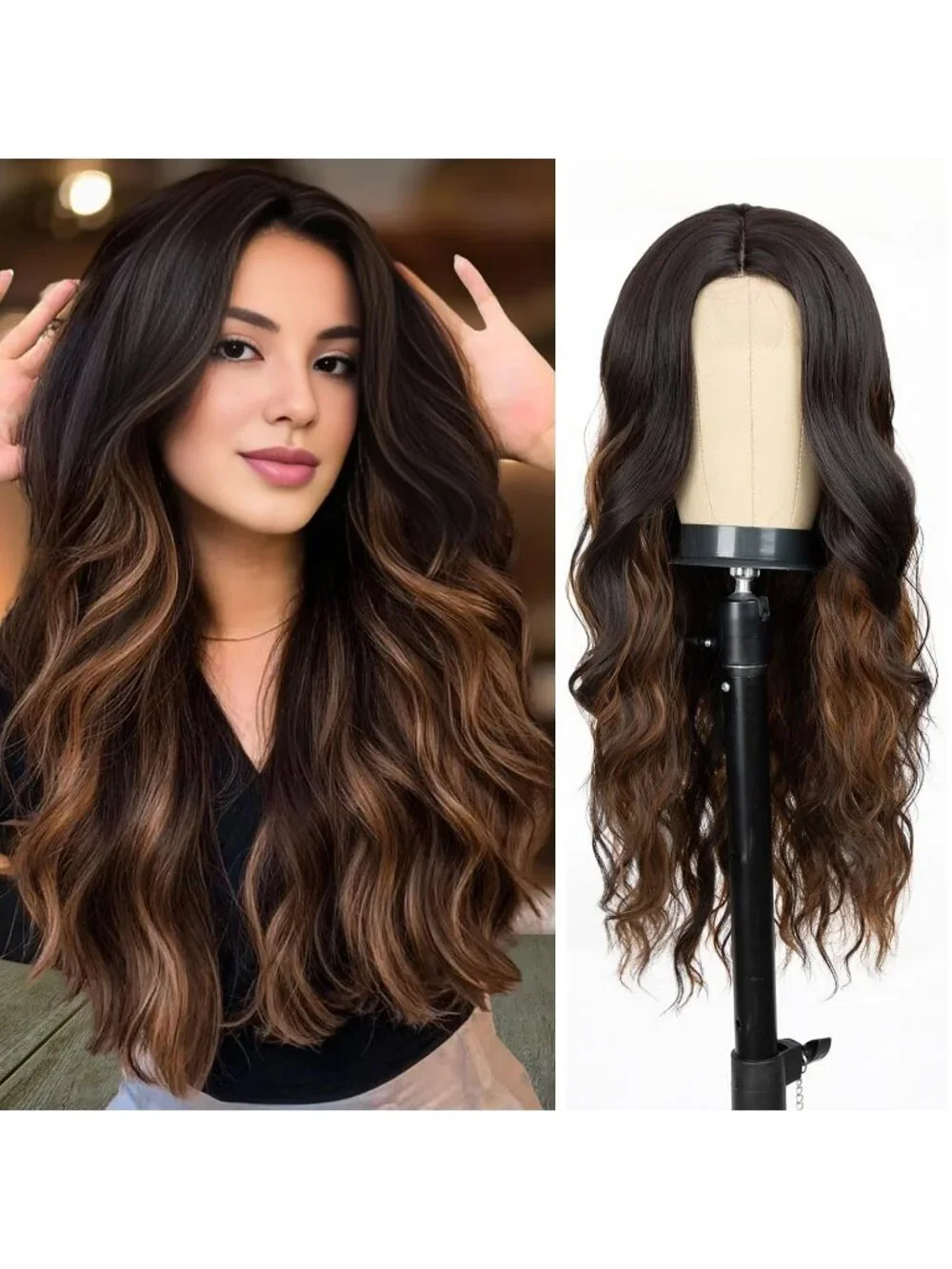 Women Dark Brown Chestnut 26 Inch Charming Middle Part Heat Resistant Fiber Wigs